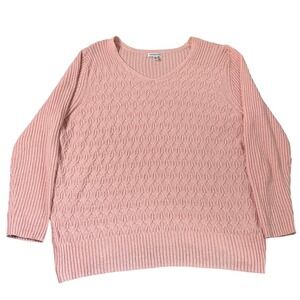 Croft & Barrow Sweater Womens 3X Pink Cable Knit Round Neck Classic Elegant Prep